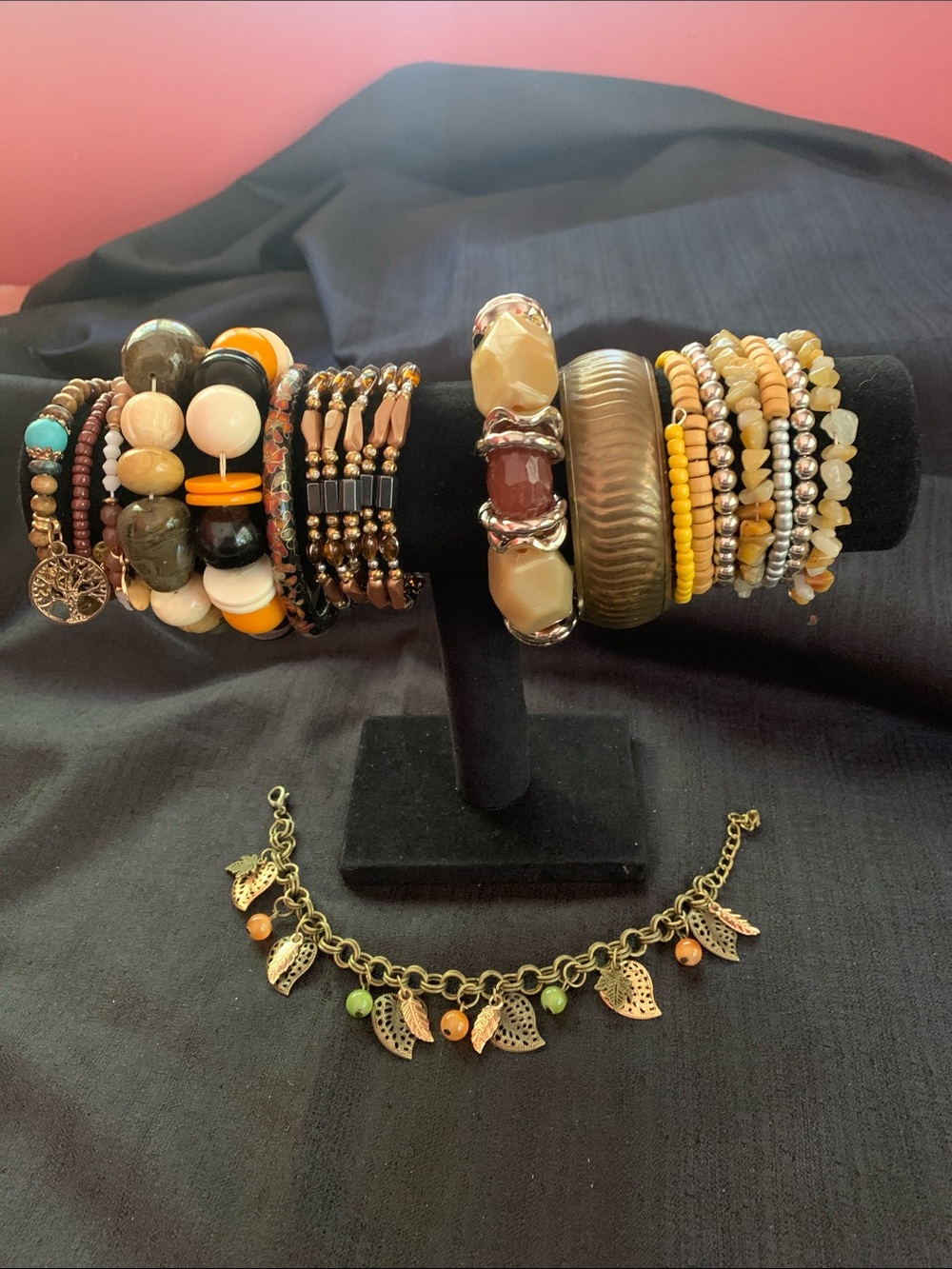 Mixed Beaded Stack Bracelet Set - Yellow and Brown